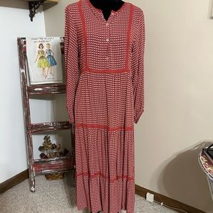 Max Studio Tiered Crochet Prairiecore Midi Dress